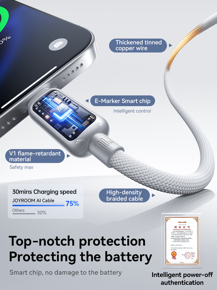 Joyroom 100W USB C Cable Automatic Power Off Fast