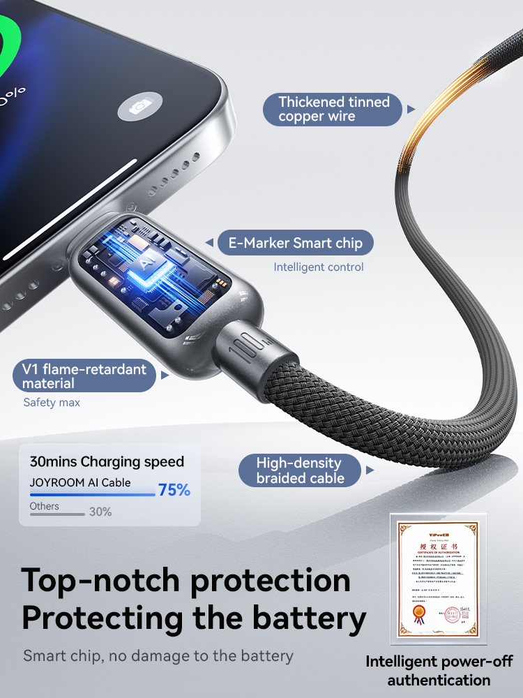 Joyroom 100W USB C Cable Automatic Power Off Fast