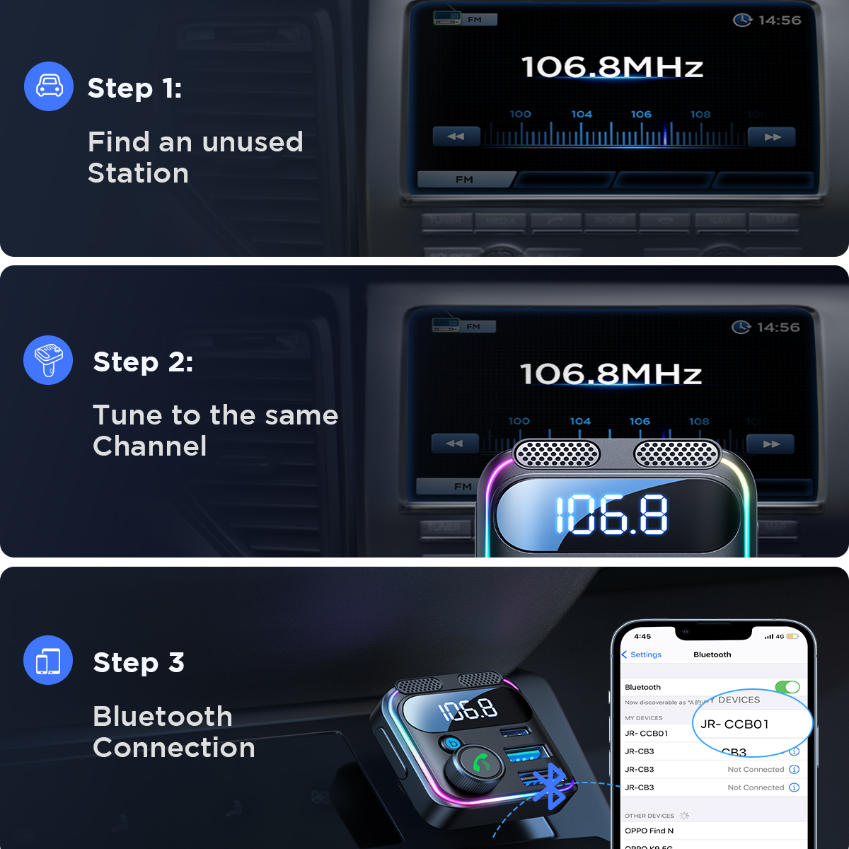 JOYROOM 2024 Bluetooth 5.3 FM Transmitter for Car 48W