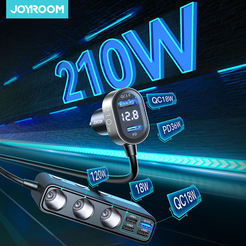Joyroom 9 in 1 210W Car Charger Adapter PD 3 Socket