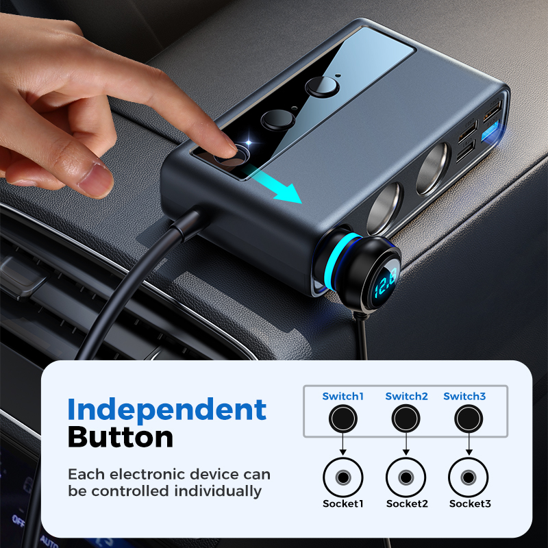 Joyroom 9 in 1 210W Car Charger Adapter PD 3 Socket