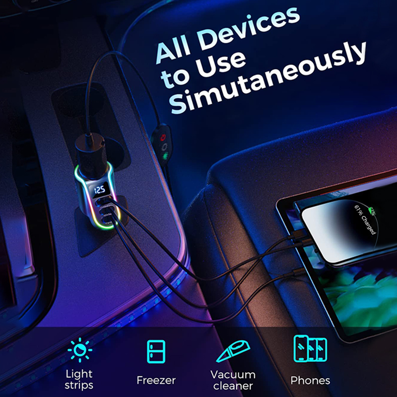 150W 4 in 1 Cigarette Lighter USB Car Charger Adapter,