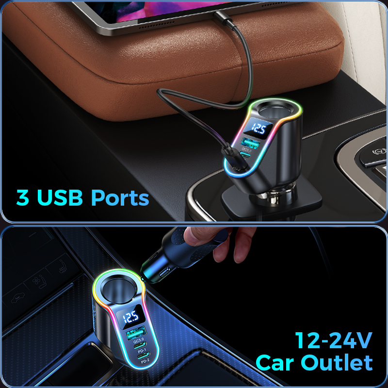 150W 4 in 1 Cigarette Lighter USB Car Charger Adapter,