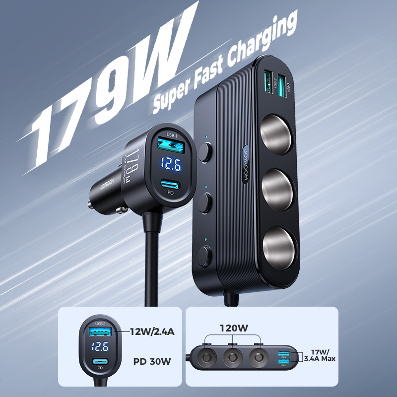 Joyroom 179W 7 in 1 Car Charger Adapter Fast PD QC3.0