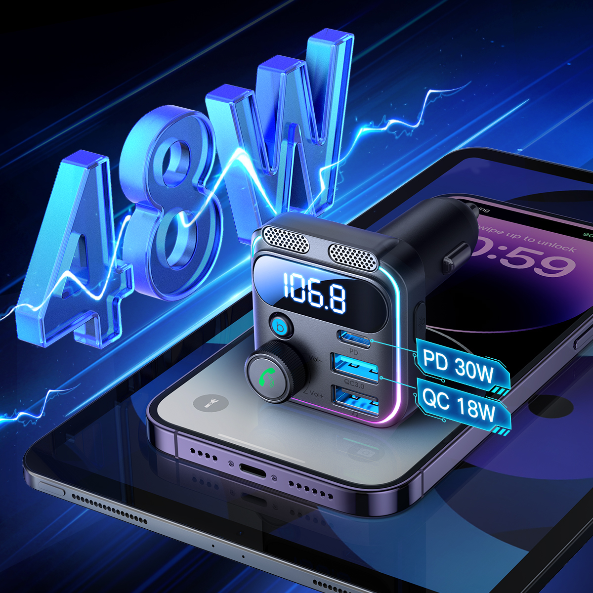 Joyroom Bluetooth 5.3 FM Transmitter for Car 48W